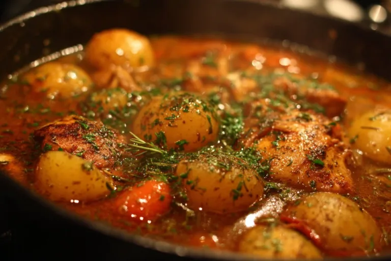 Garlic Parmesan Chicken and Potatoes cooked in a crockpot.