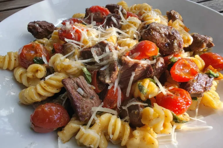 Delicious Garlic Parmesan Steak Tortellini served in a bowl with parsley garnish