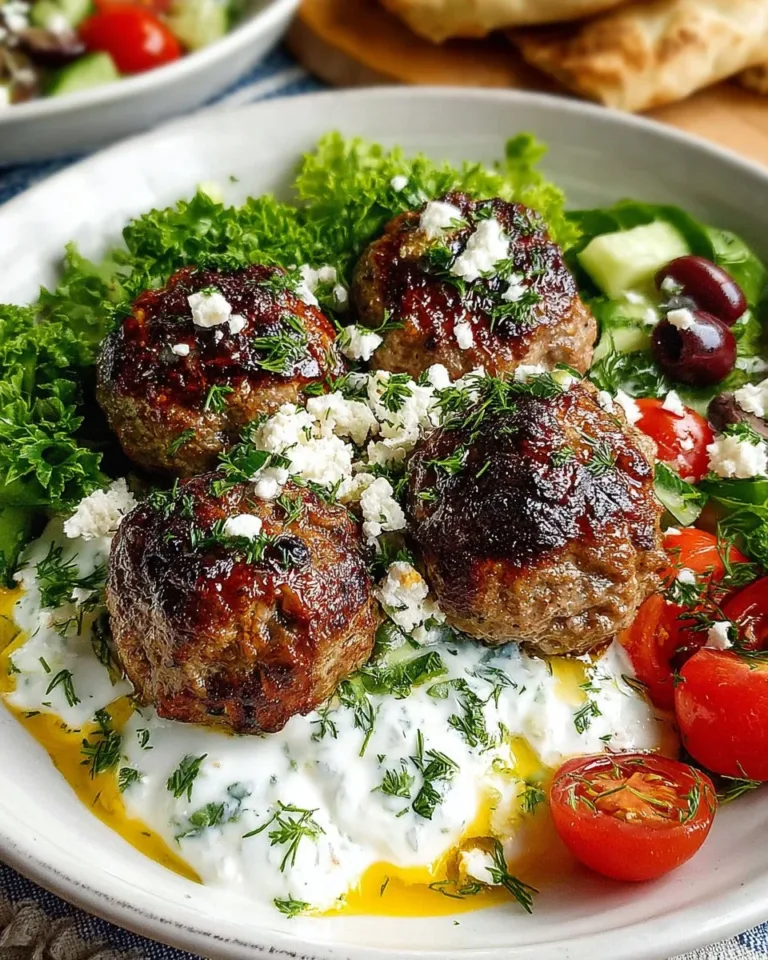 Plate of Greek meatballs served with homemade tzatziki sauce