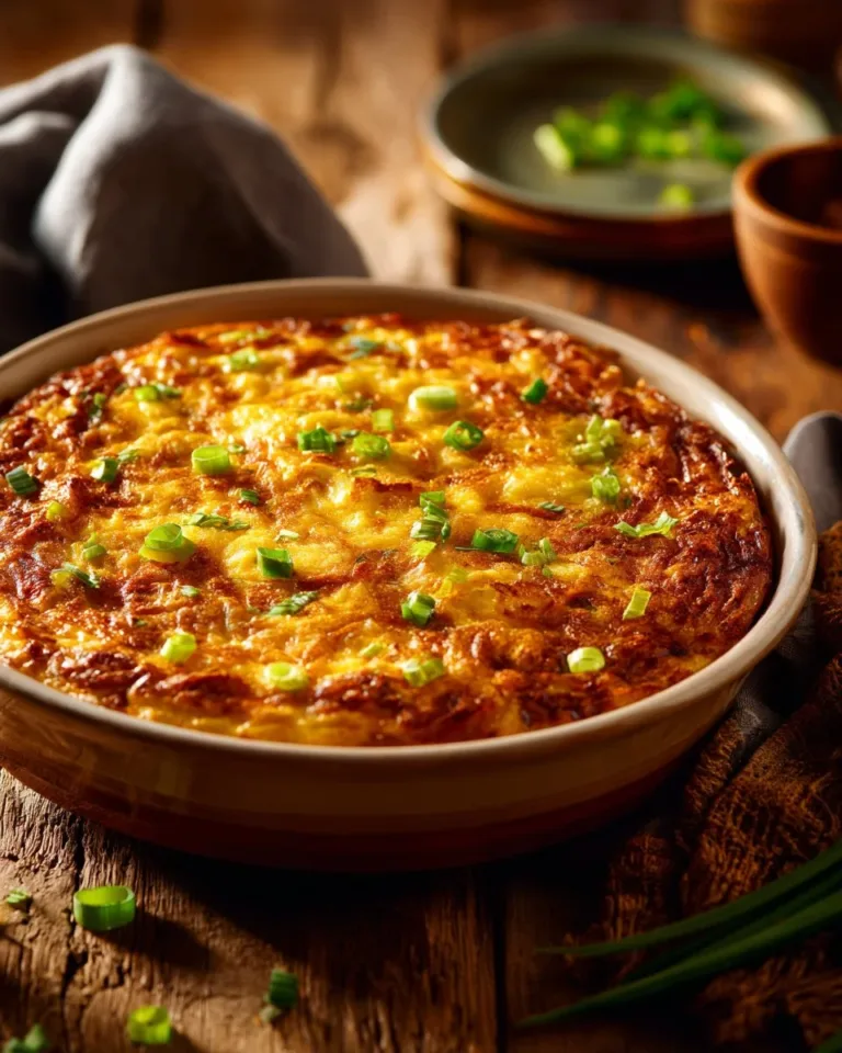 Delicious Hashbrown Egg Sausage Casserole on a serving dish