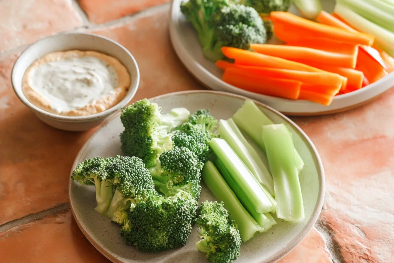High protein cottage cheese ranch dip served with fresh veggies