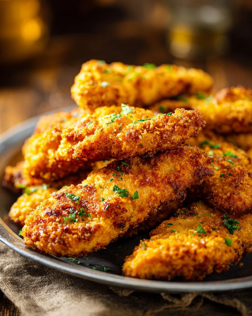 Delicious homemade baked chicken tenders on a plate with dipping sauce