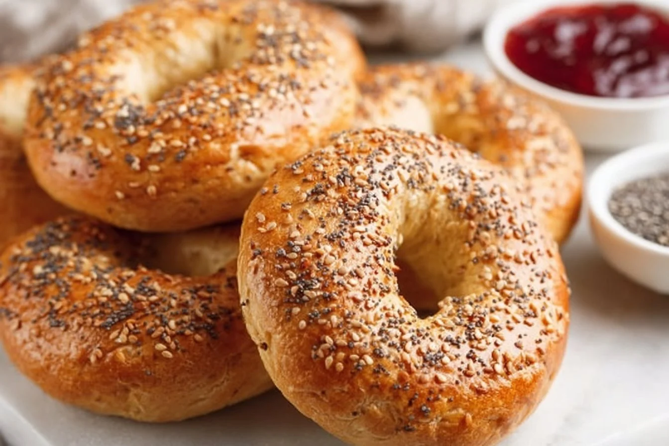Homemade protein bagels served with toppings for a nutritious breakfast