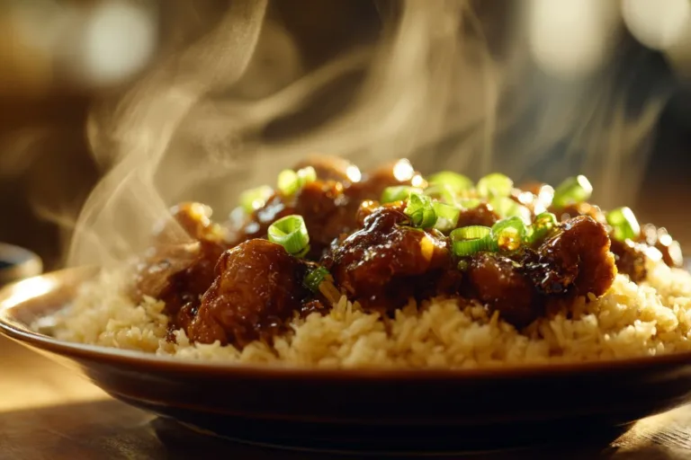 Honey BBQ Chicken served over a bed of rice