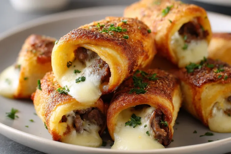 Keto Philly Cheesesteak Rolls topped with melted cheese and fresh peppers