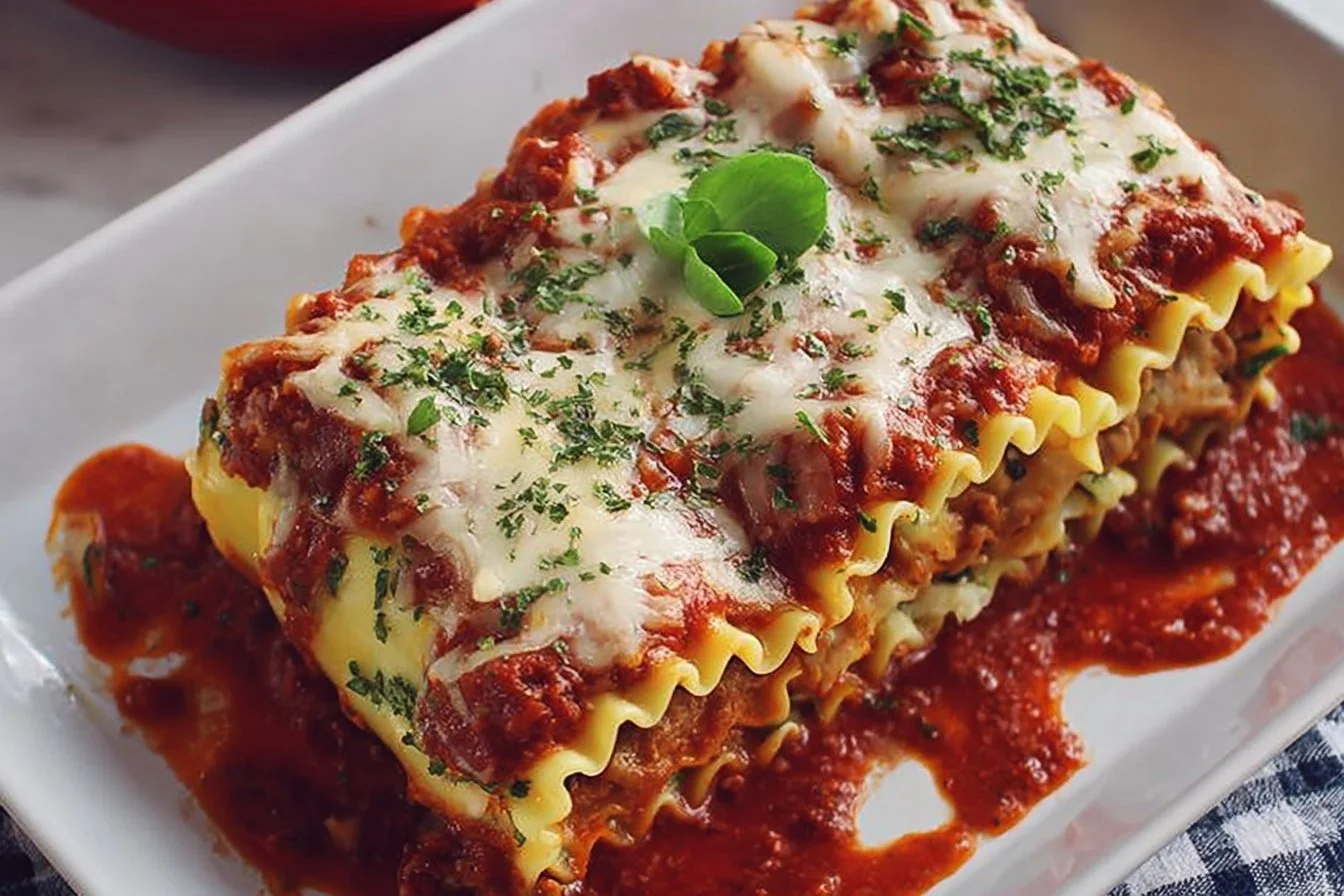Delicious lasagna roll-ups filled with cheese and herbs, freshly baked.