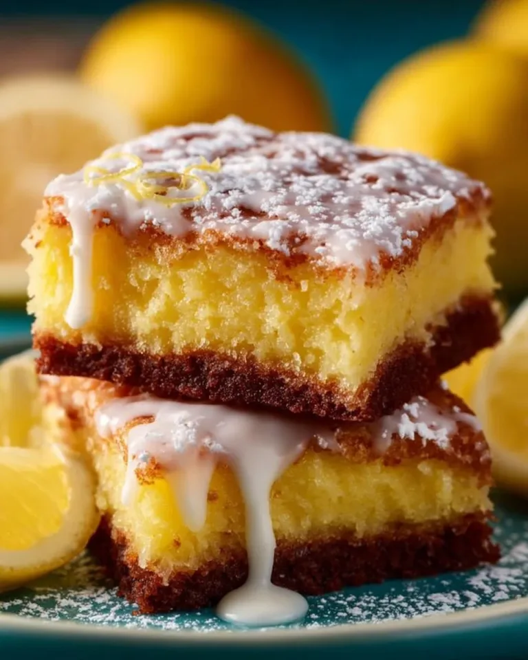 Deliciously chewy lemon brownies with a bright yellow lemon glaze