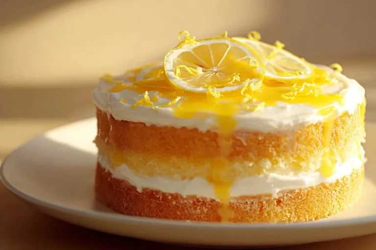 Delicious homemade lemon cake with a smooth icing and lemon slices