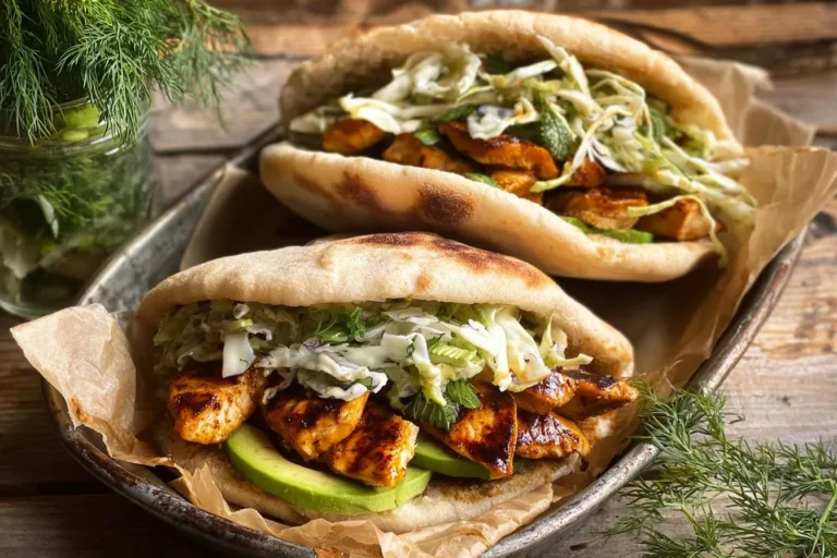 Delicious Lemon Herb Chicken Pitas served with fresh vegetables