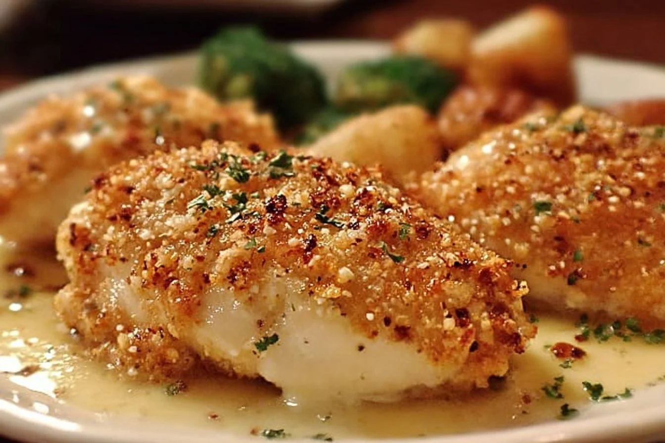 Longhorn Steakhouse Parmesan Chicken served with seasonal sides