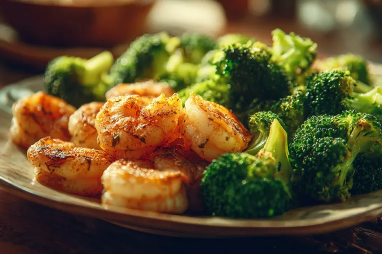 Low carb shrimp and broccoli stir-fry with colorful vegetables