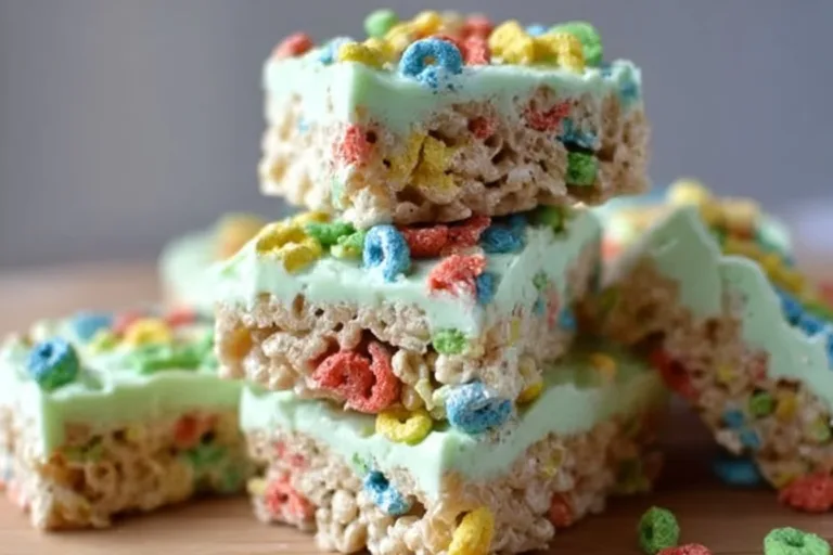Colorful Lucky Charms Treats stacked on a plate