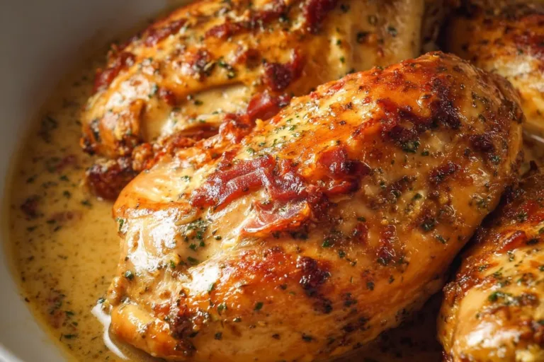 Delicious Marry Me Chicken served with creamy sauce and herbs