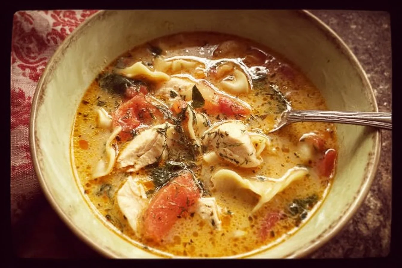 Bowl of Marry Me Chicken Soup garnished with herbs and spices.