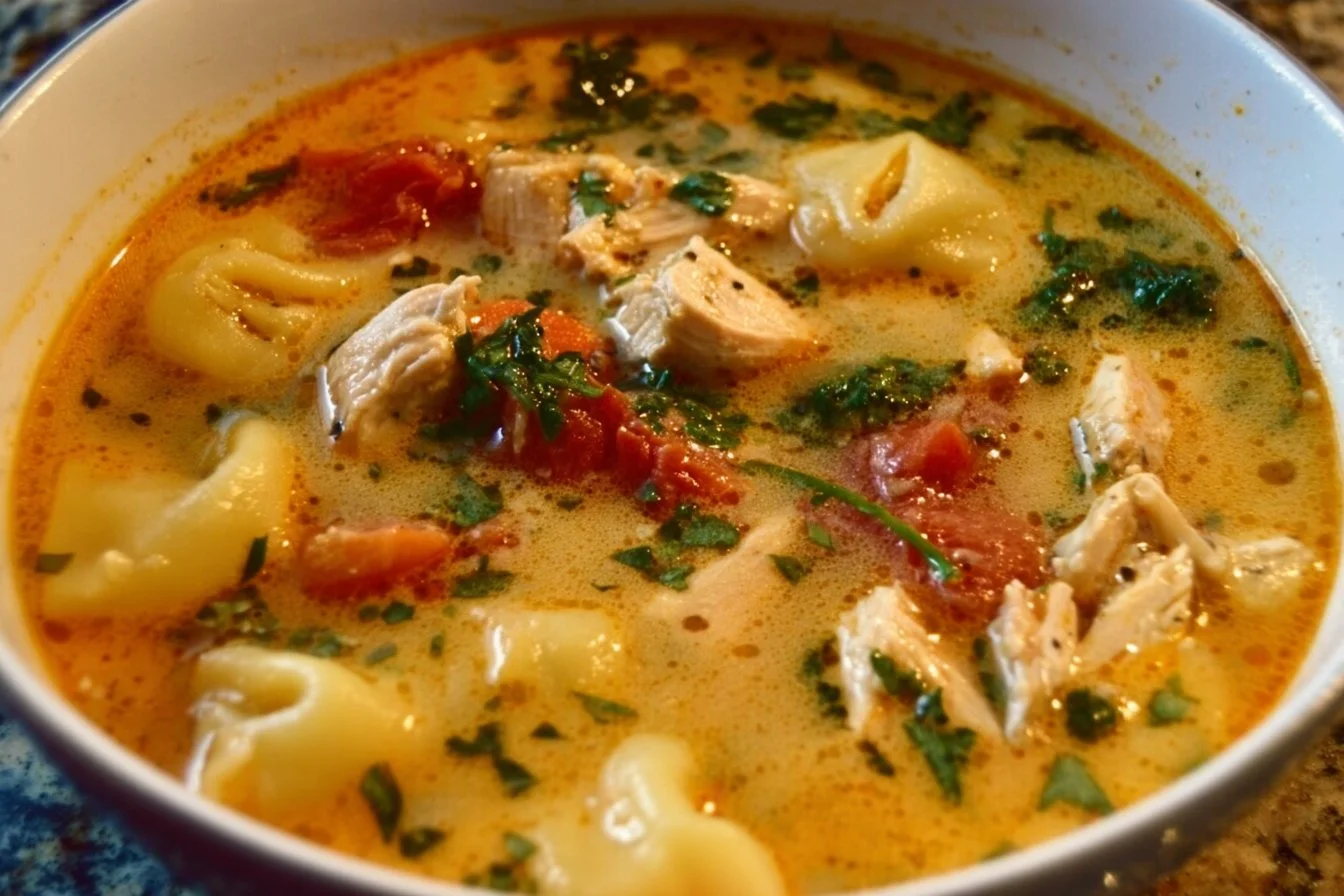 Bowl of Marry Me Chicken Soup garnished with fresh herbs