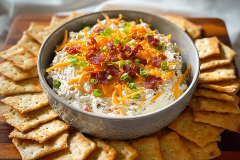 Creamy Million Dollar Crack Dip served in a bowl with fresh vegetables and crackers