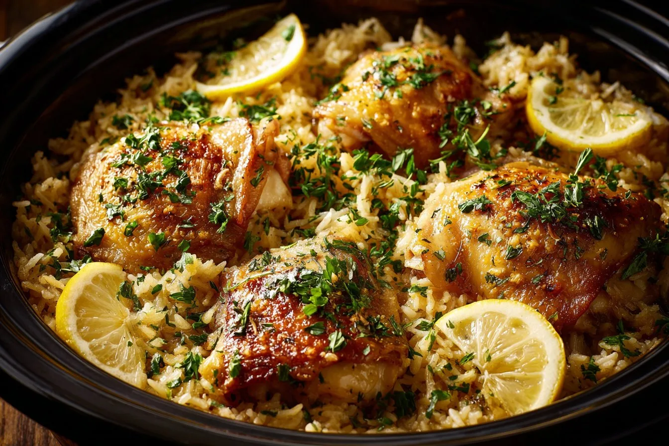 Slow Cooker Lemon Herb Chicken with Fluffy Rice