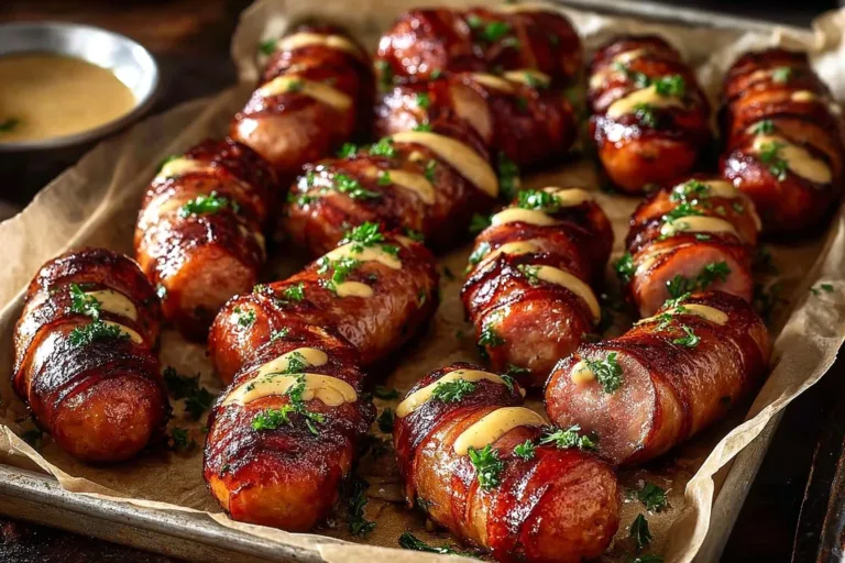 Delicious Mustard Hasselback Kielbasa Bites on a platter