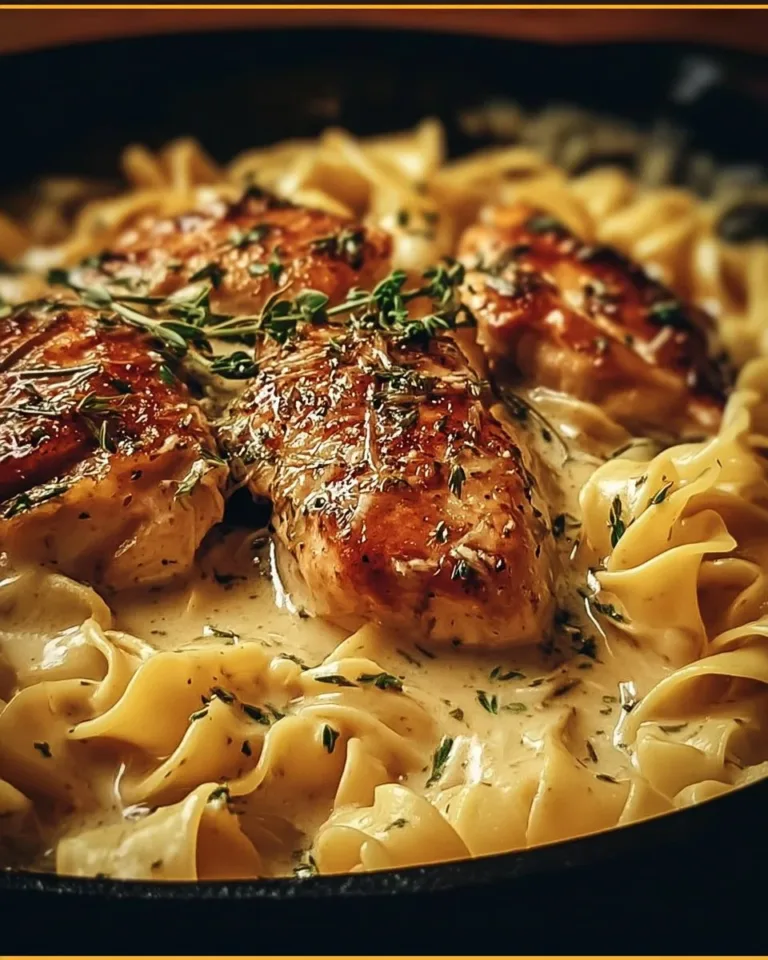 One-Pan Chicken with Buttered Noodles served on a plate