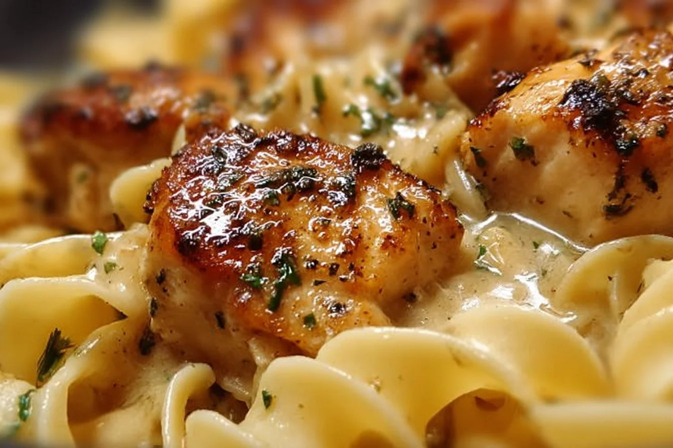 One-Pan Chicken with Buttered Noodles dish served on a plate