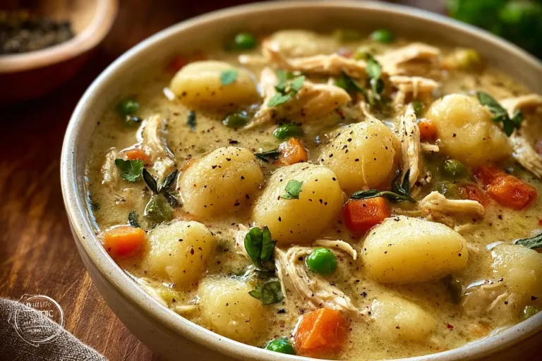 One Pot Gnocchi Chicken Pot Pie with vegetables and creamy sauce