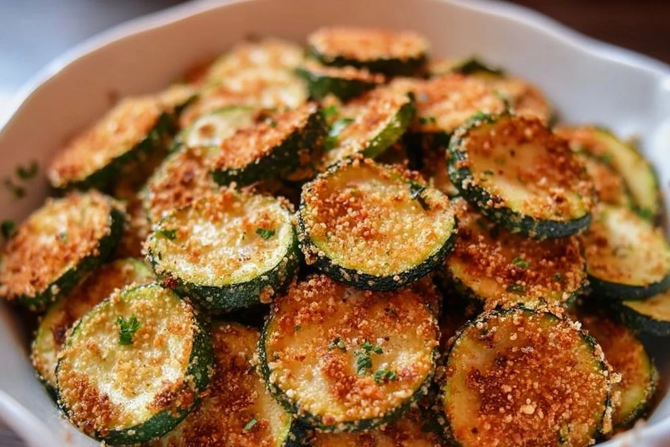 Crispy oven-baked zucchini chips on a plate