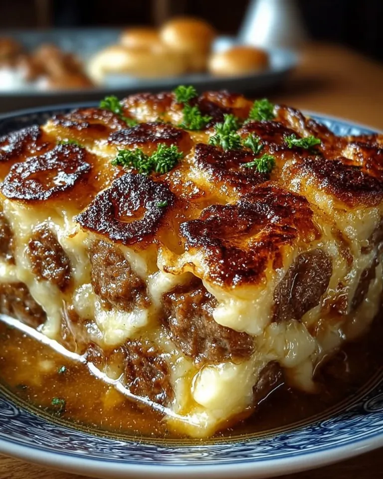 A delicious pancake sausage casserole topped with syrup and fresh berries