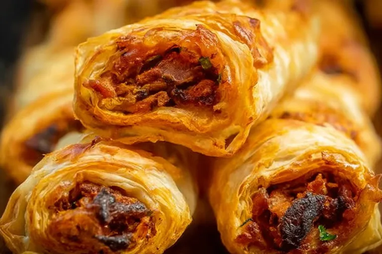 Pulled pork pastry puffs golden and flaky, perfect for parties or snacks.