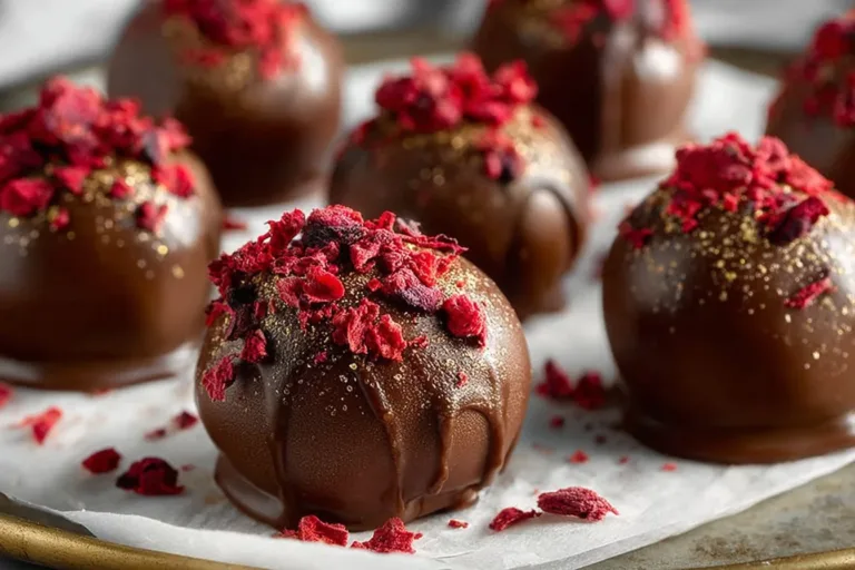 Delicious Raspberry Chocolate Truffles with vibrant raspberry garnish