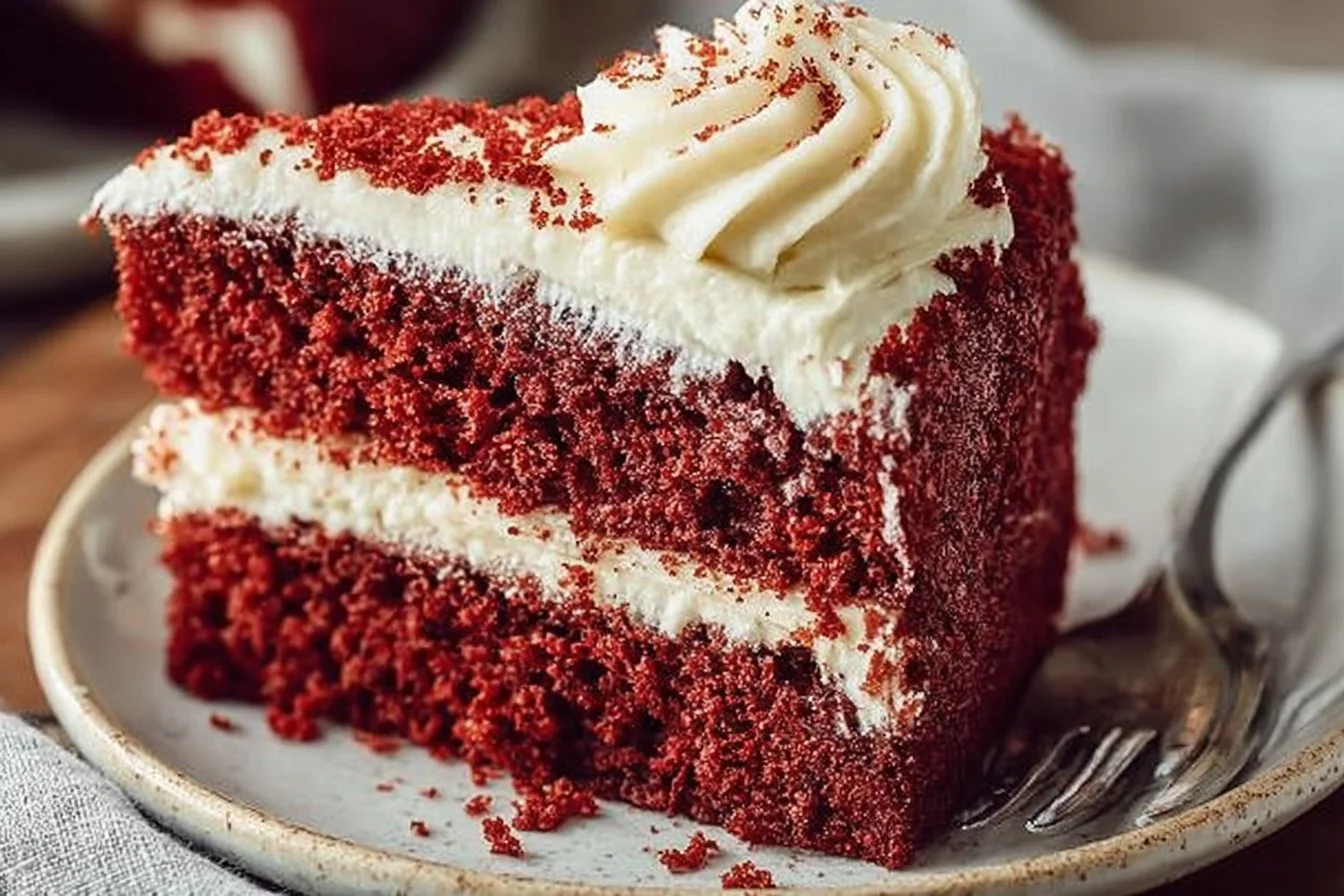 Delicious red velvet cake with cream cheese frosting