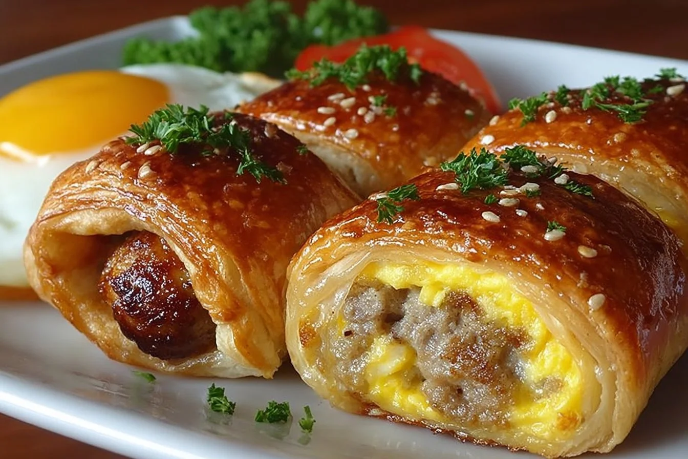 Delicious sausage egg breakfast roll-ups served on a plate