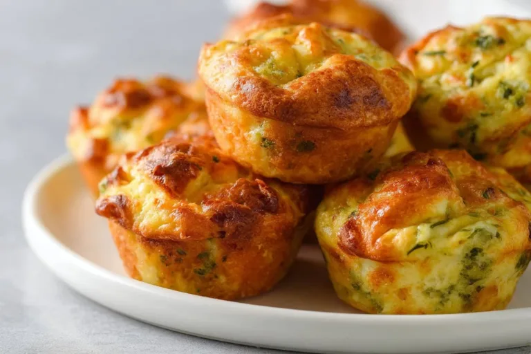 Savory cottage cheese breakfast muffins on a plate with herbs.