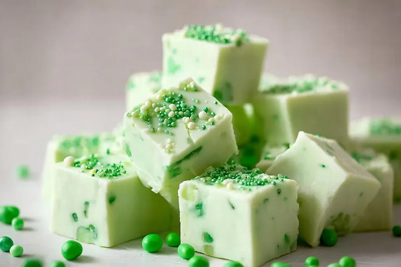 Delicious Shamrock Shake Fudge dessert in green and white colors