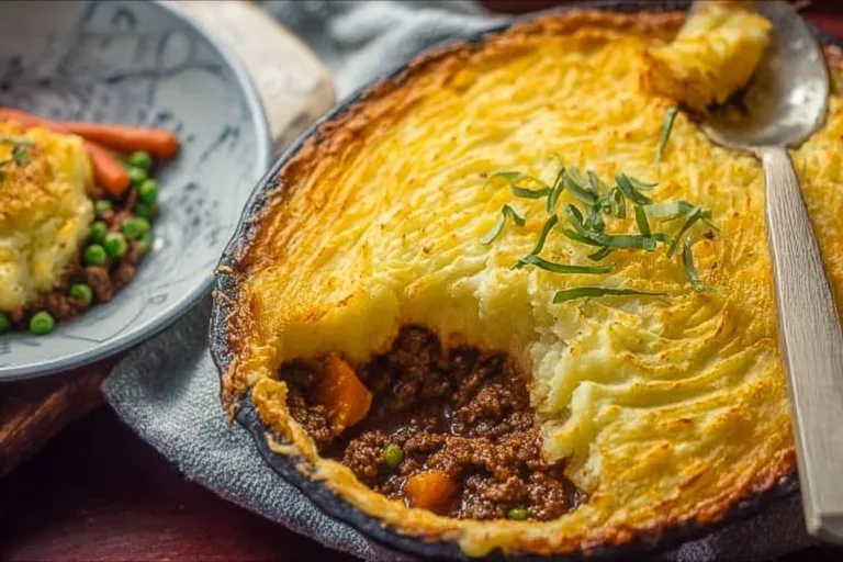 Delicious homemade Shepherd's Pie with tender meat and creamy mashed potatoes