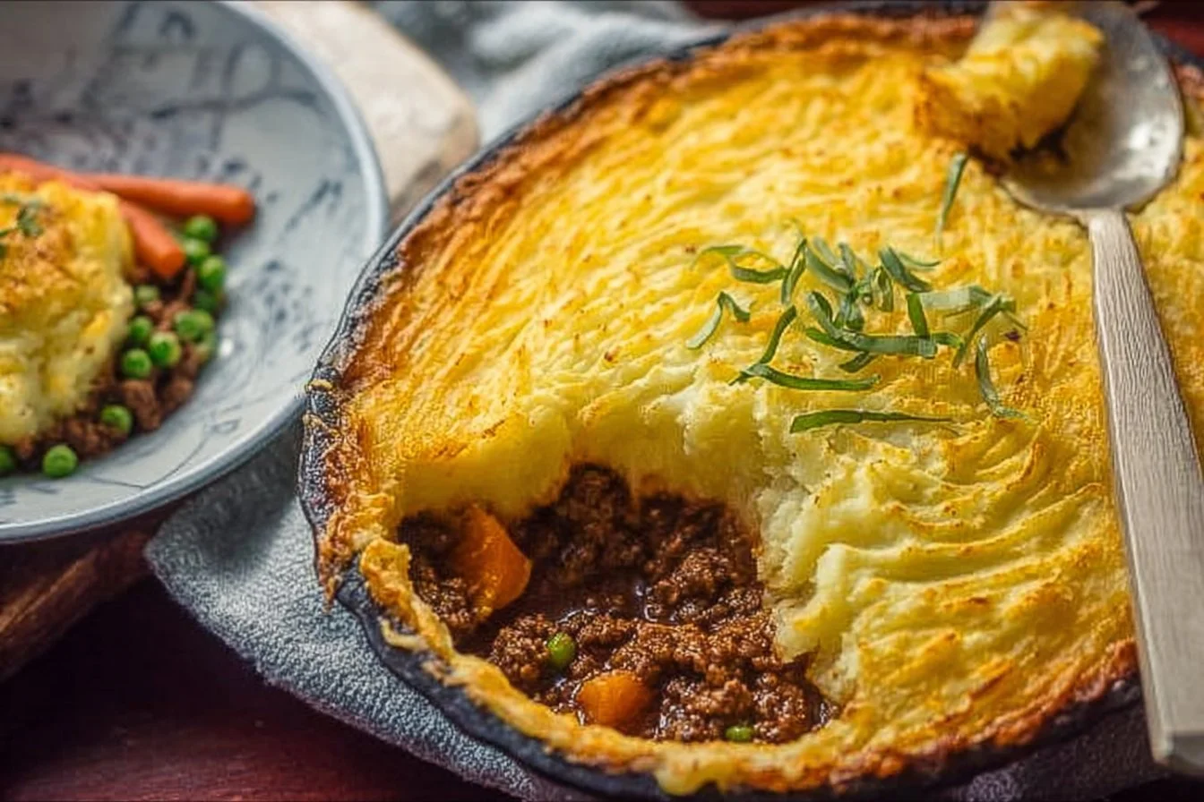 Delicious homemade Shepherd's Pie with tender meat and creamy mashed potatoes