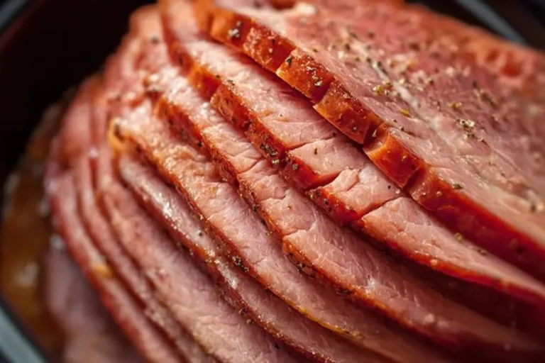 Delicious slow cooker ham recipe with herbs and spices.