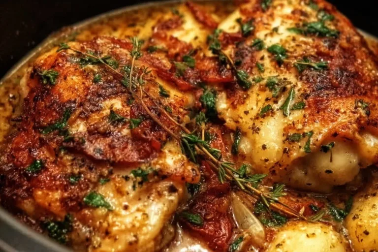 Delicious slow cooker Marry Me Chicken plated with herbs and sauce