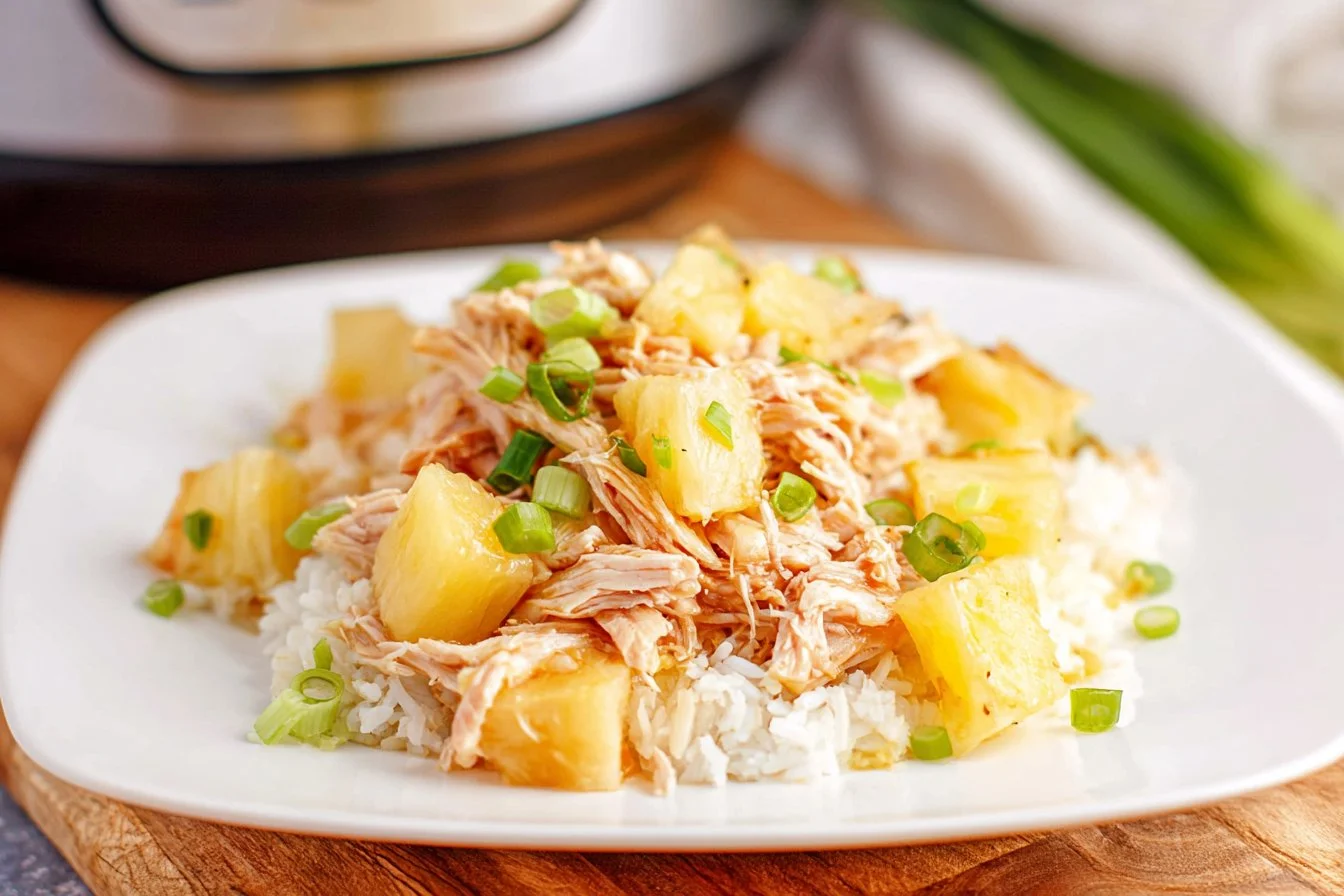 Juicy slow cooker pineapple pork loin served with tropical flavors.