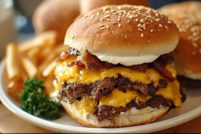 Delicious homemade smash burgers cooked to perfection on a grill.