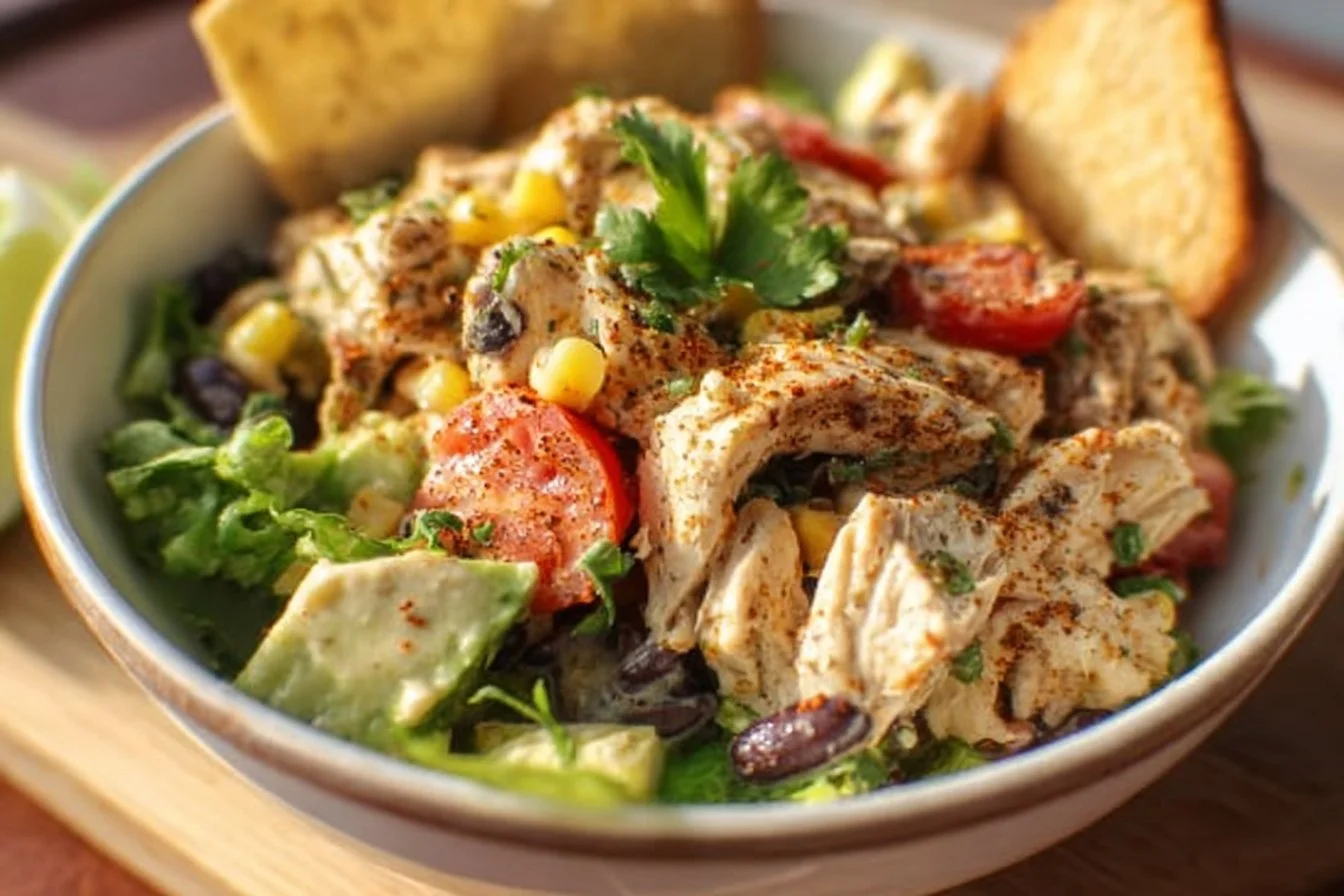 Delicious Southwest Chicken Salad with grilled chicken and fresh vegetables