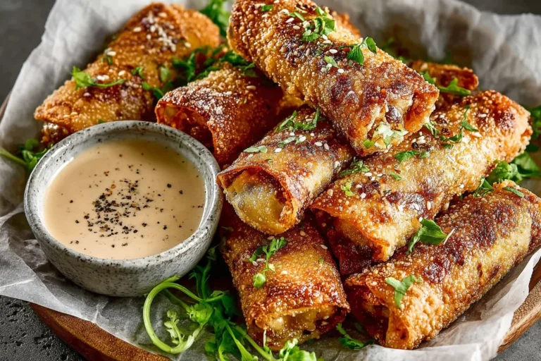 Plate of tasty Southwest egg rolls served with dipping sauce