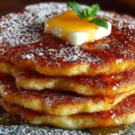 Delicious Spanish churro-inspired pancakes stacked with cinnamon and sugar