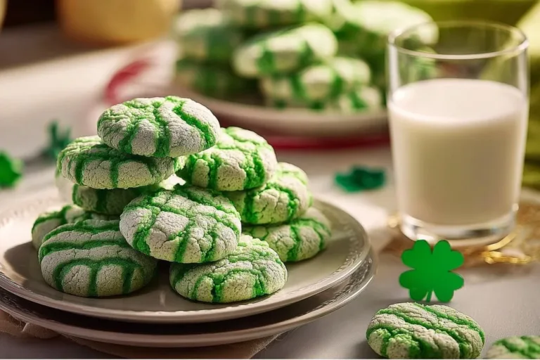 Festive green St. Patrick's Day cookies decorated with shamrocks and rainbows.