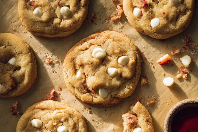 Delicious strawberry white chocolate cookies on a plate