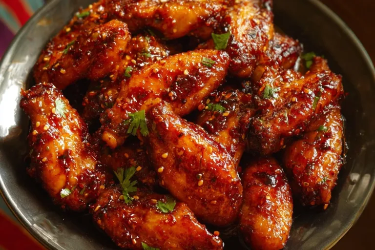Delicious sweet and spicy chicken wings served with a side of dipping sauce