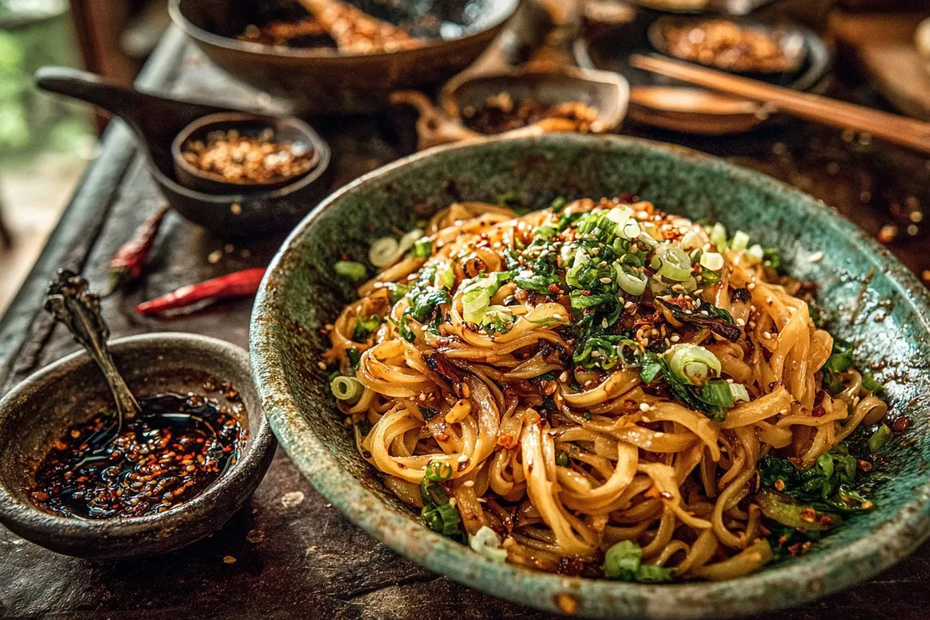 Crispy Sesame Garlic Chili Oil Noodles