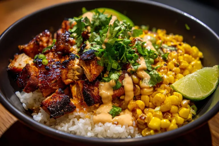 Tasty Street Corn Chicken Bowl topped with fresh ingredients