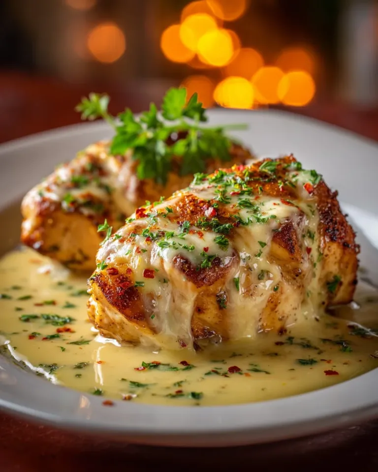 Delicious Texas Roadhouse Smothered Chicken topped with melted jack cheese