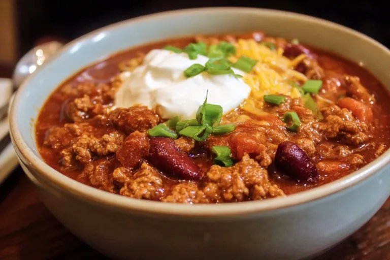 Bowl of The Pioneer Woman's delicious chili topped with fresh herbs and cheese