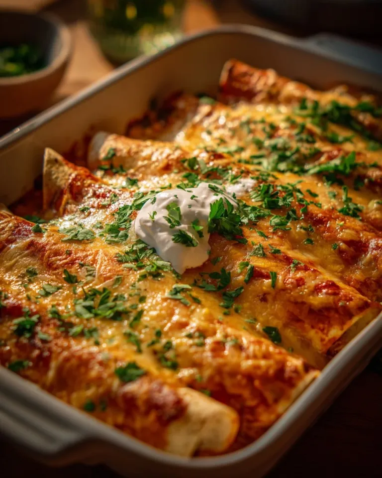 Delicious quick and easy chicken enchiladas with cheese and sauce